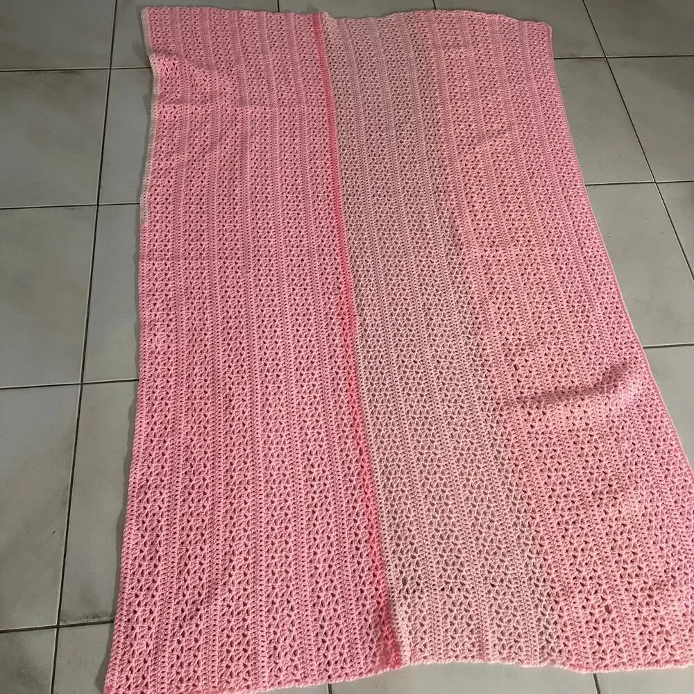 Vintage Hand-Crocheted Pink Gradient Throw Blanket | Soft & Cozy | Handmade